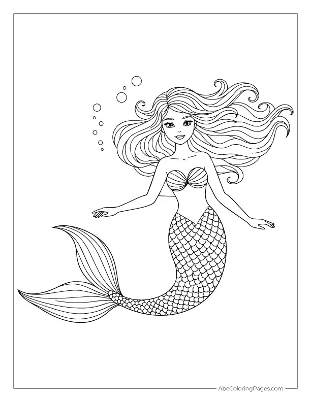 Swimming mermaid with bubbles coloring page