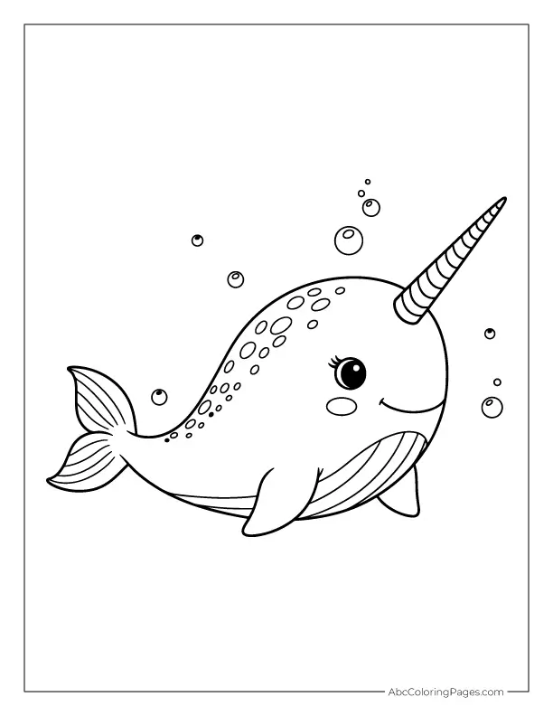 Narwhal with Spiraled Tusk printable PDF coloring page