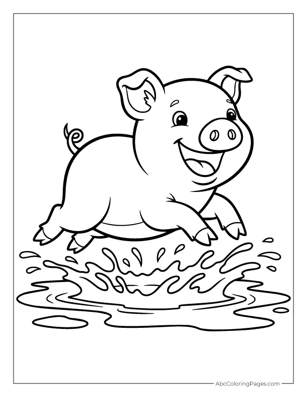 piglet splashing in mud puddle coloring page