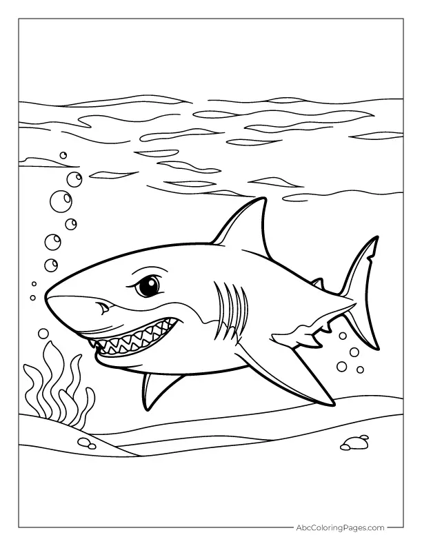 Playful Great White Shark printable PDF coloring page