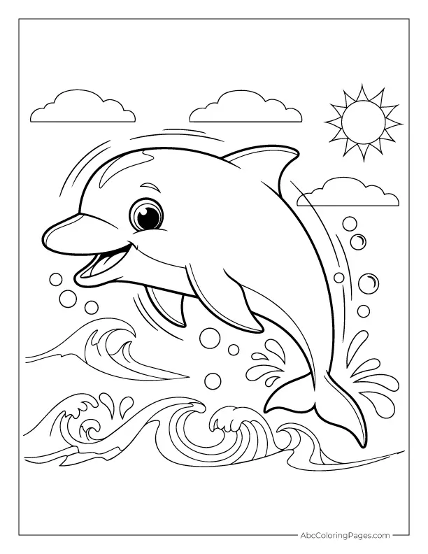 Playful Leaping Dolphin printable PDF coloring page