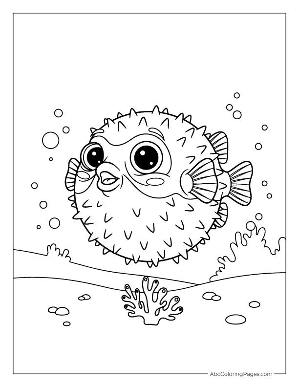 Puffed-Up Pufferfish printable PDF coloring page