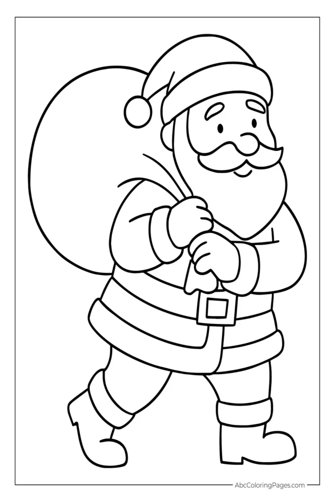 Santa Claus Walking with a Sack of Gifts printable PDF coloring page