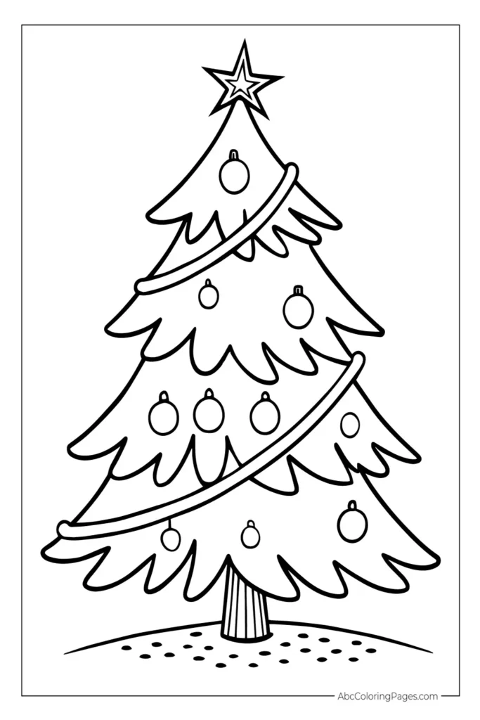 Simple Christmas Tree with Ornaments and Star printable PDF coloring page