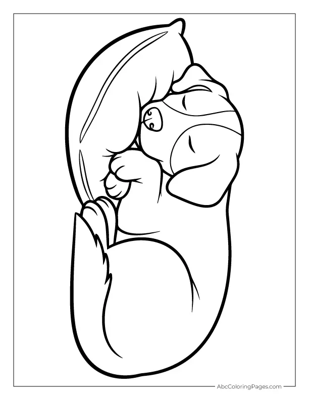 sleeping dog on pillow coloring page for kids