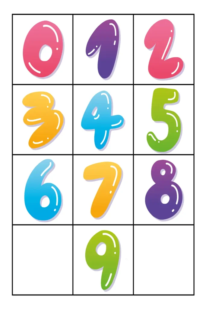 Small colorful printable numbers for early math games, classroom use, and number recognition activities