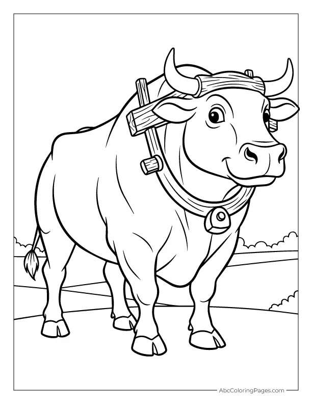ox with wooden yoke farm coloring page