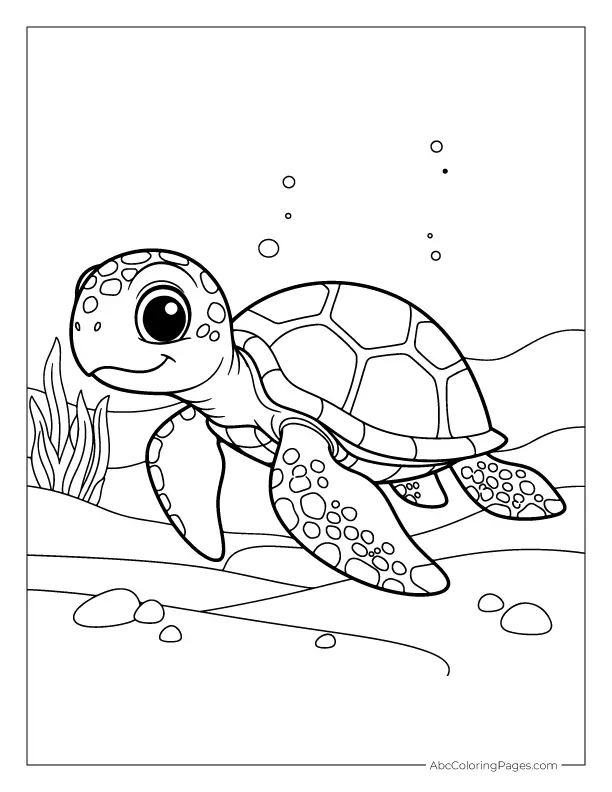 Swimming Sea Turtle printable PDF coloring page