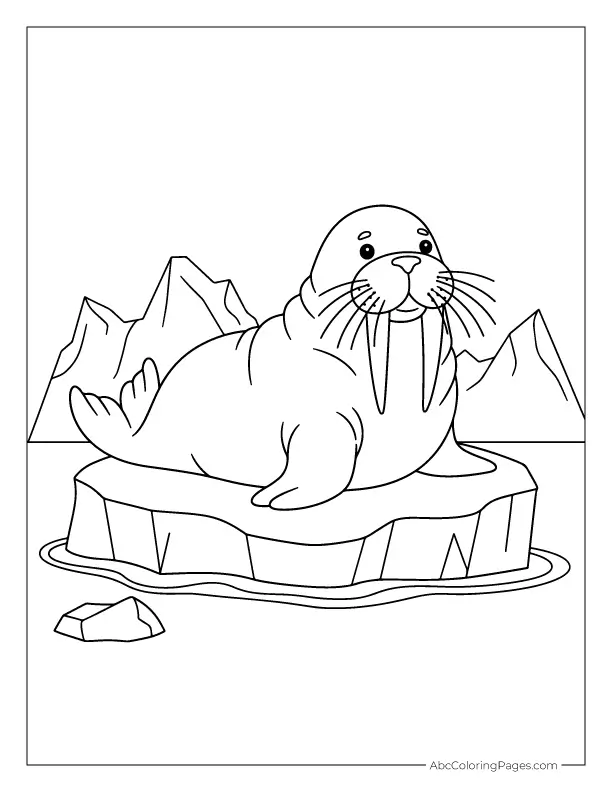 Walrus Resting on Iceberg printable PDF coloring page