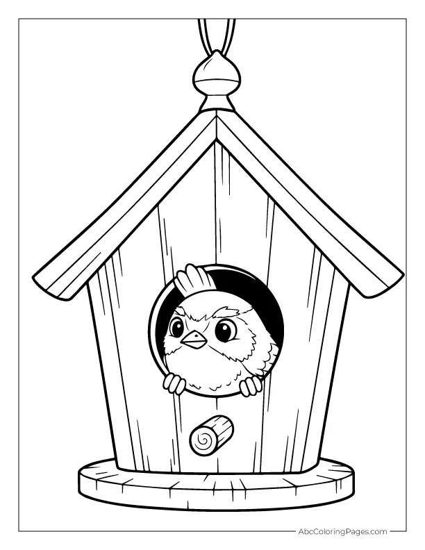 wren in birdhouse coloring page